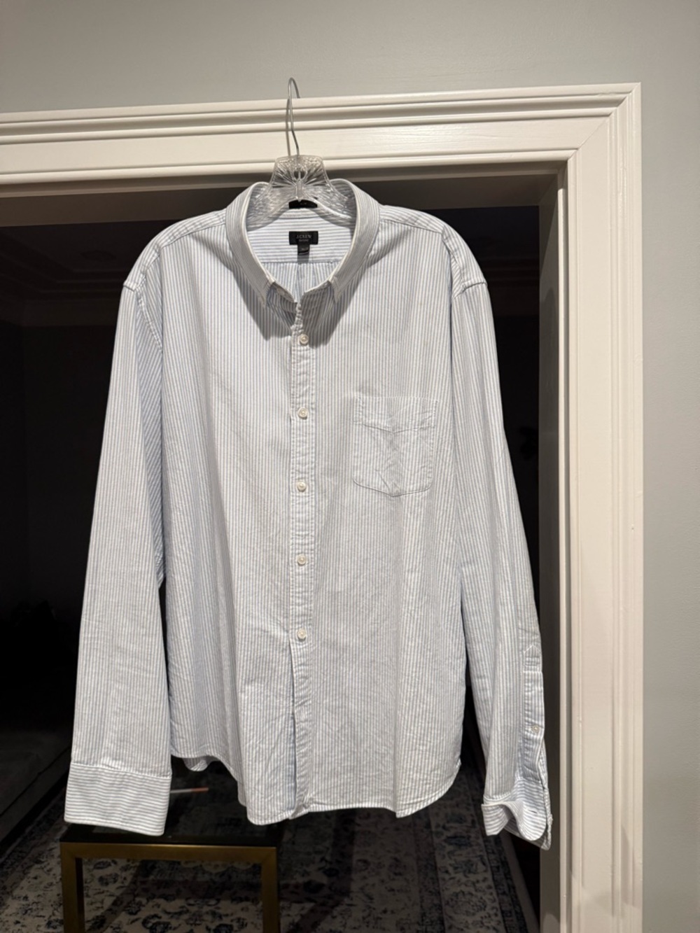 J Crew Oxford Button Down Long Sleeve Shirt - Light Blue Stripe